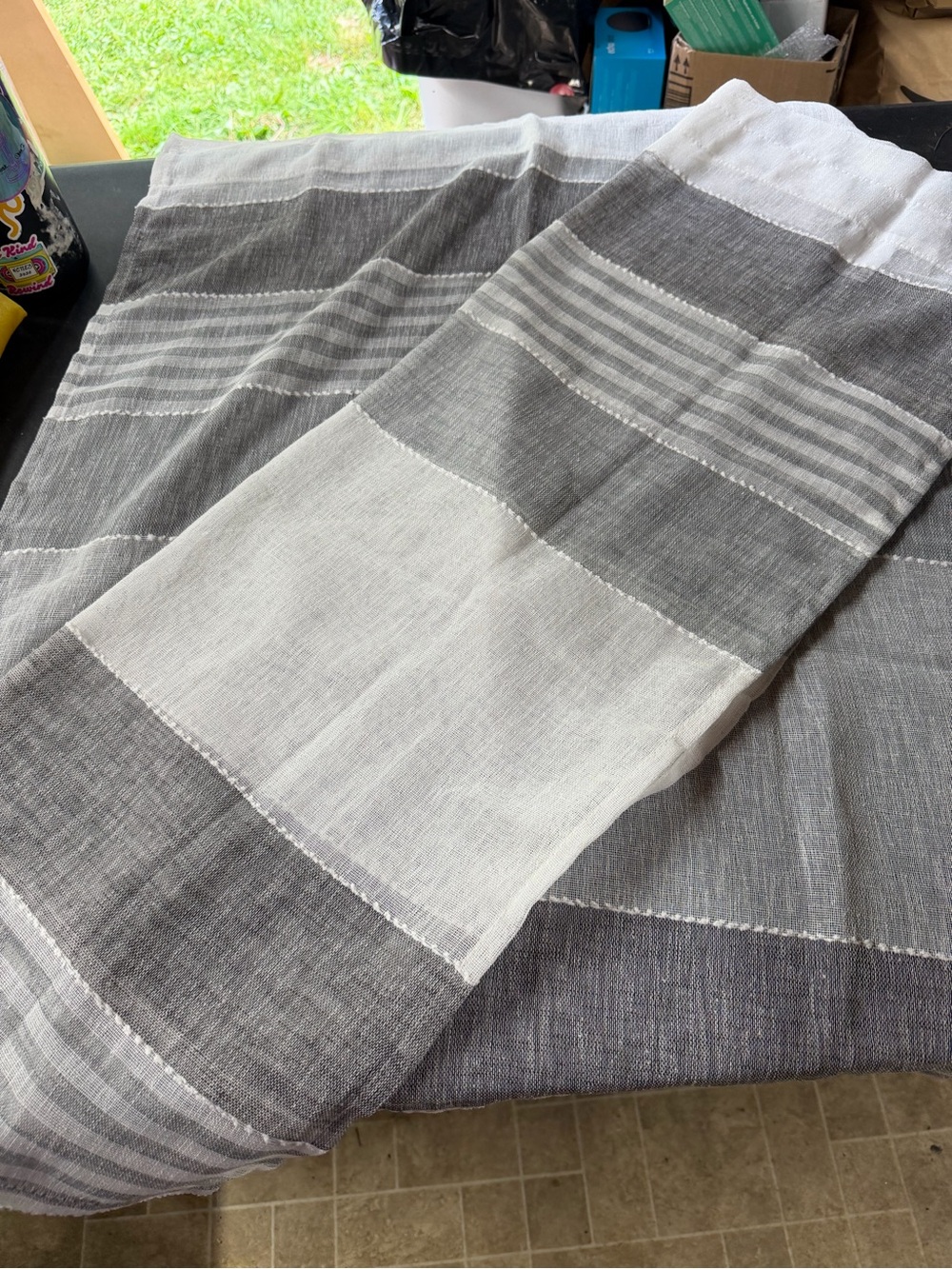 (Sale $5)Neutral Gray and White Striped sheer curtains26”x36”